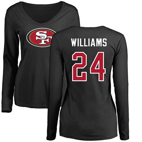 San Francisco 49ers Black Women K Waun Williams Name and Number Logo #24 Long Sleeve